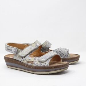 Mephisto Mobils Laura Sandals Silver Metallic Floral Cork Footbed 37EU / 7US